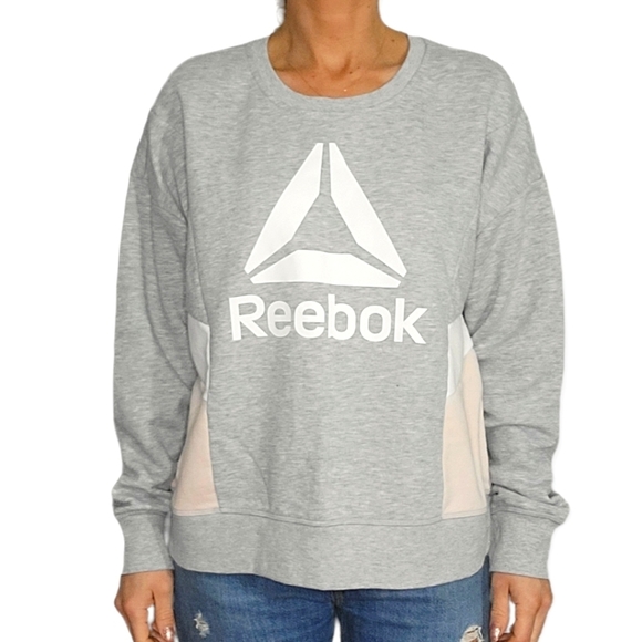 Rebook Pullover Sweater Size X Large Grey Pink White Screenprint - Picture 1 of 4